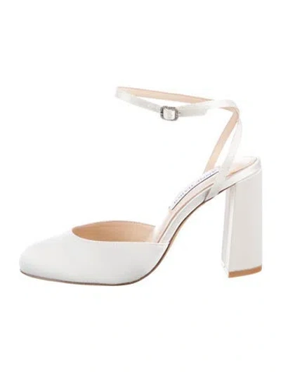 Pre-owned Anne Barge Satin Slingback Pumps In White