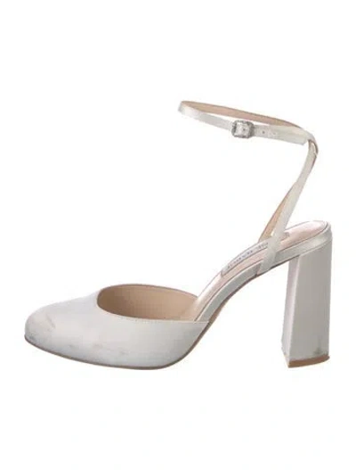Pre-owned Anne Barge Satin Slingback Pumps In White