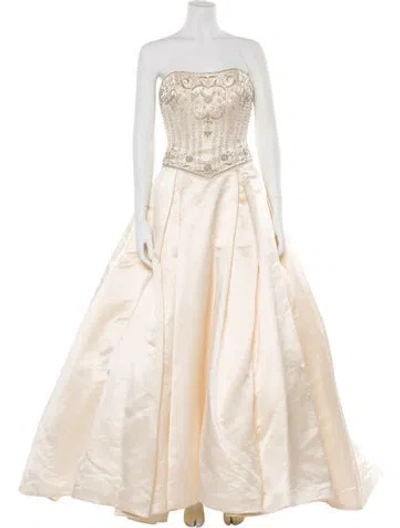 Pre-owned Anne Barge Silk Long Dress In Neutrals