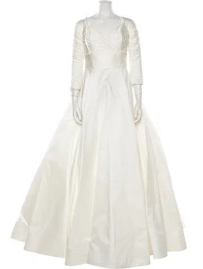 Pre-owned Anne Barge V-neck Long Dress In Neutral