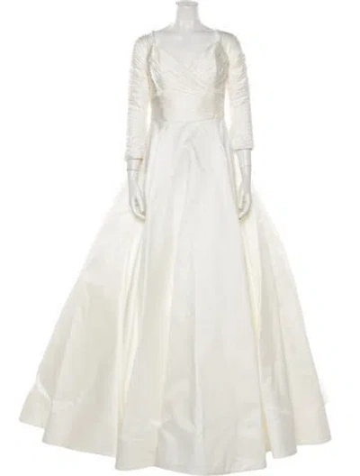 Pre-owned Anne Barge V-neck Long Dress In Neutrals