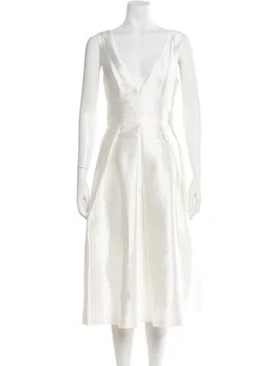 Pre-owned Anne Barge V-neck Midi Length Dress In Neutral