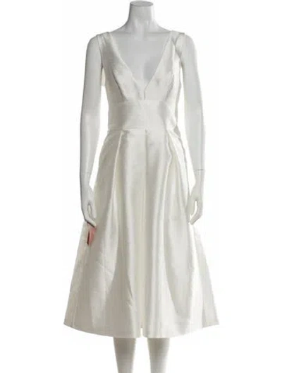 Pre-owned Anne Barge V-neck Midi Length Dress In Neutrals