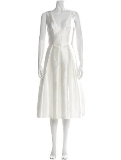 Pre-owned Anne Barge V-neck Midi Length Dress In White