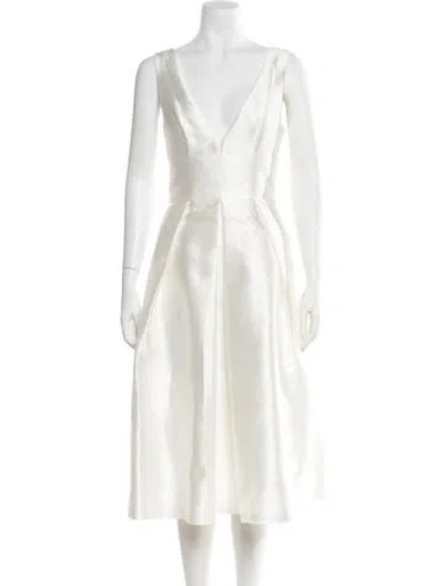 Pre-owned Anne Barge V-neck Midi Length Dress In White
