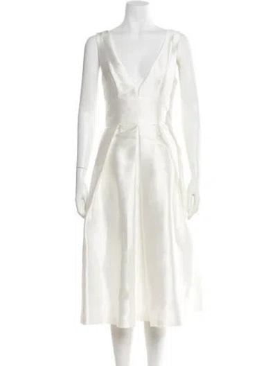 Pre-owned Anne Barge V-neck Midi Length Dress In White