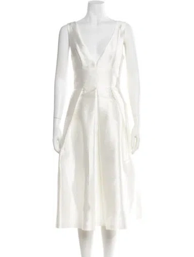 Pre-owned Anne Barge V-neck Midi Length Dress In White