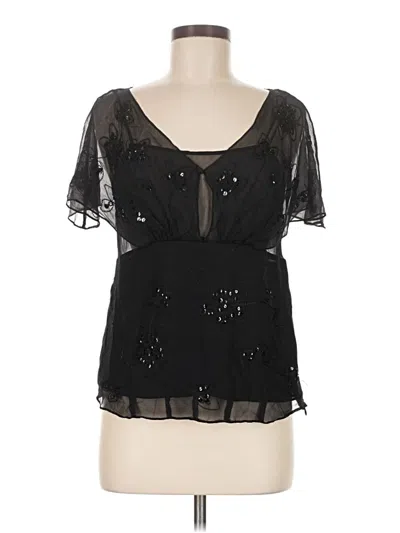 Pre-owned Anne Carson Short Sleeve Silk Top Black Sweetheart Neckline Tops