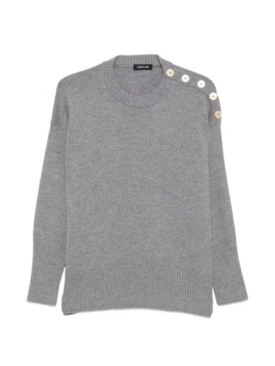 Anne Claire Button-embellished Drop-shoulder Sweater In Gray