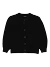 Anne Claire Crew-neck Puff-sleeve Cardigan In Black