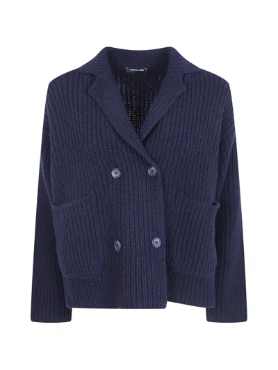 Anne Claire Double-breasted Ribbed-knit Cardigan In Blau