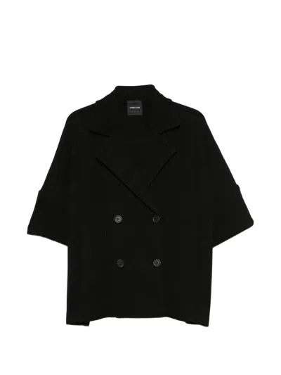 Anne Claire Double-breasted Short-sleeve Cardigan In Black