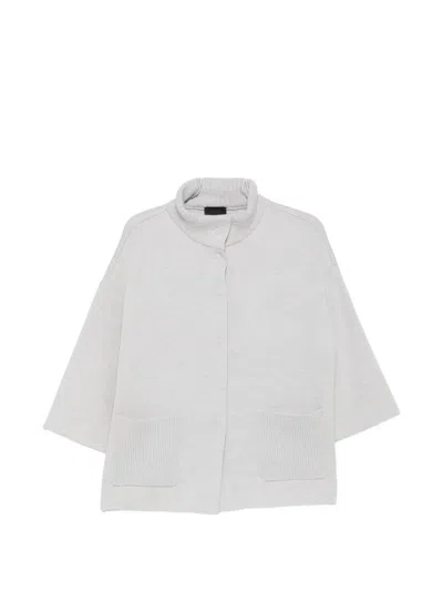 Anne Claire High-neck Patch-pocket Cardigan In Gray
