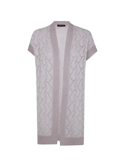 Anne Claire Open-work Knit Jacket In Purple