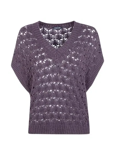 Anne Claire Open-knit V-neck Sweater In Purple