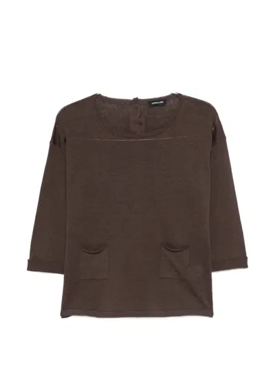 Anne Claire Patch-pockets Top In Brown