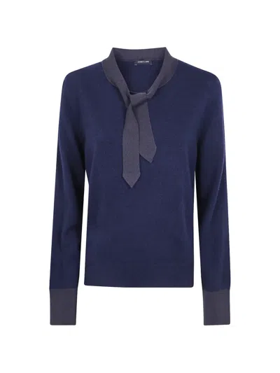 Anne Claire Tie-neck Sweater In Blue