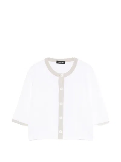 Anne Claire Trim Button Cardigan In White