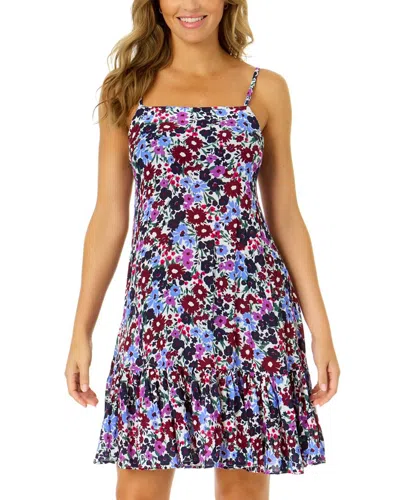 Anne Cole Women's Floral-print Ruffle Cover-up Dress In Navy Disty Floral