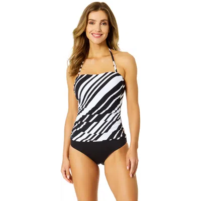 Anne Cole Bardot Stripe Shirred Strapless Bandeau Tankini Swim Top In Multi