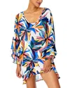 Anne Cole Bell Sleeve Flounce Tunic In Blue