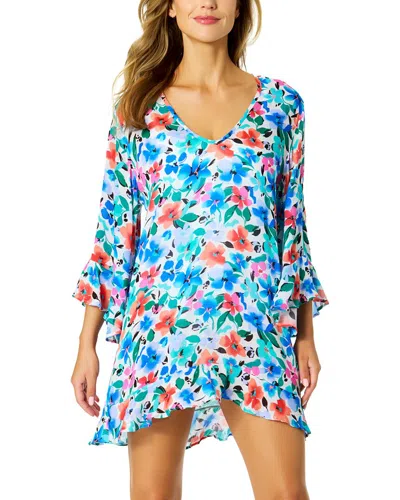 Anne Cole Bell Sleeve Flounce Tunic In Blue