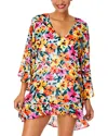 Anne Cole Bell Sleeve Flounce Tunic In Multi