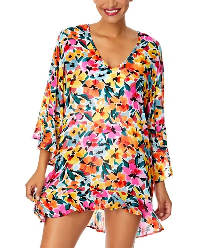 Anne Cole Bell Sleeve Flounce Tunic In Multi