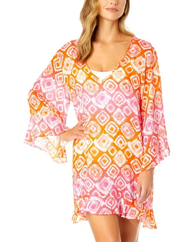 Anne Cole Bell Sleeve Flounce Tunic In Multi