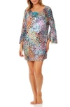 Anne Cole Women's Scoop-neck Bell-sleeve Cover-up Tunic In Blue Multi