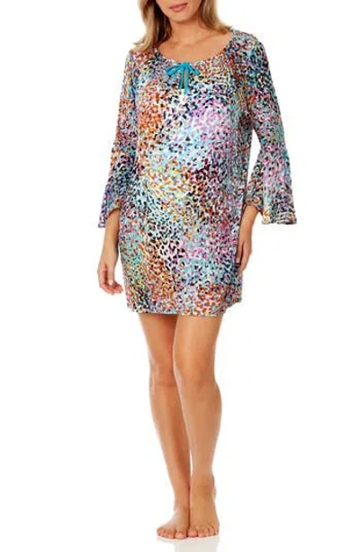 Anne Cole Bell Sleeve Drawstring V Neck Tunic In Multi