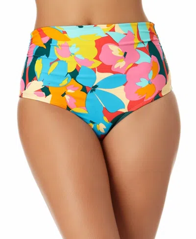 Anne Cole Bottom Women Medium Multicolor Floral High-waist Shirred Bikini Jdm346