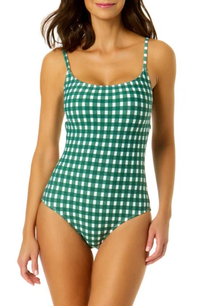 Anne Cole Check One-piece Swimsuit In Green Ivy