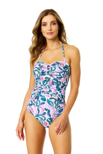 Anne Cole Corallo Paisley Snap Front Bandeau One Piece Swimsuit In Multi