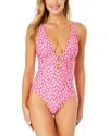 Anne Cole Tie Dye Ikat Double Ring Plunge Front One Piece Swimsuit