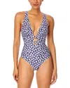 Anne Cole Double Ring Plunge Front One-piece In Blue