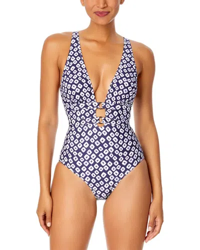 Anne Cole Double Ring Plunge Front One-piece In Blue
