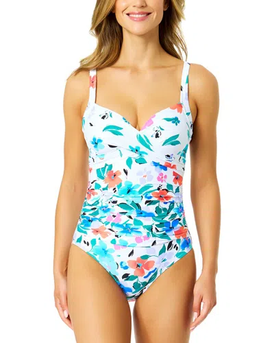 Anne Cole Fiore Underwire Surplice One Piece Swimsuit In White