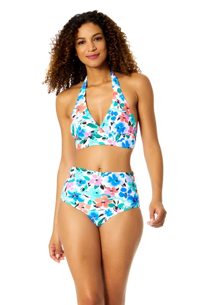 Anne Cole Fiore Halter Bikini Top In Blue