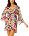 Anne Cole Flounce V Neck Tunic In Multi