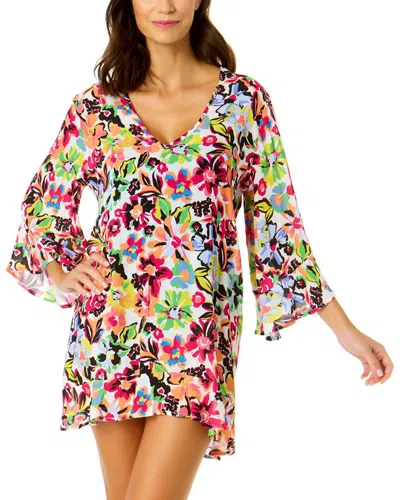 Anne Cole Flounce V Neck Tunic In Sun Blossom Multi