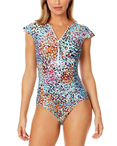 Anne Cole Flutter Zip Front Sun Suit In Multi