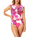 Anne Cole Flutter Zip Front Sunsuit In Pink