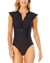 Anne Cole Flutter Zip One-piece In Black