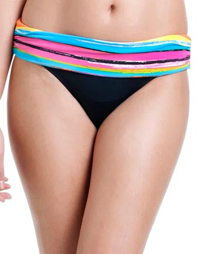 Anne Cole Foldover Mid-rise Bikini Bottom In Painterly Stripe In Multi