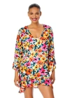 Anne Cole Gradient Floral Flounce V Neck Tunic Swimsuit Cover Up