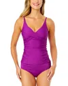 Anne Cole Hidden Underwire Drape Front Tankini In Purple