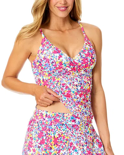 Anne Cole Hidden Underwire Drape Front Tankini In Multi