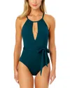 Anne Cole High Neck Belted Plunge One-piece