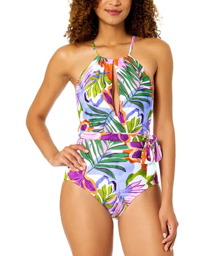 Anne Cole High Neck Plunge One-piece In Purple
